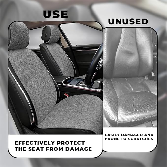 2PCS Linen Car Seat Covers Front Seats,Breathable Cloth Fabric Car Seat Protector - Universal Cloth Seat Covers Fit for Cars, Vans, SUVs, Trucks and for All Seasons - Gray