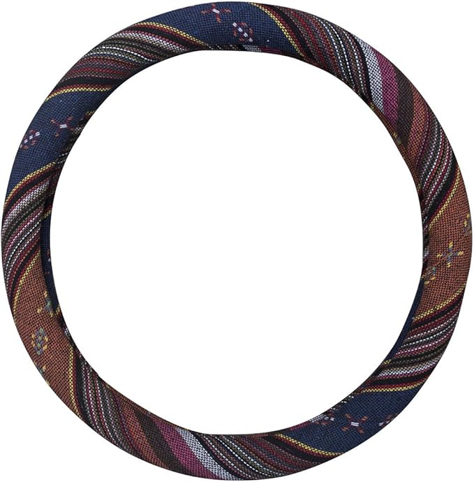 Small Ethnic Style Coarse Flax Cloth Automotive Steering Wheel Cover Anti Slip and Sweat Absorption Auto Car Wrap Cover (14''-14.25, F)