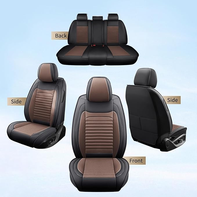 Car Seat Covers Full Set Fit for Toyota Prius 2001-2026, Premium Faux Leather Car Seat Protector,Breathable Anti-Slip Full Wrapping Edge Seat Covers(Black&Brown,Full Set)