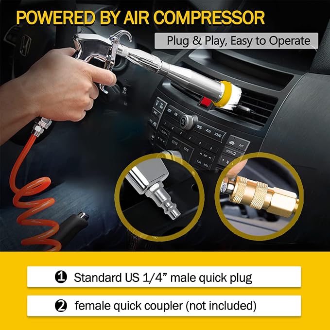Car Cleaning Gun - High Pressure Air Blow Interior Detailing Kit With Air Duster Blower - Compressor Needed Tools (Silver)