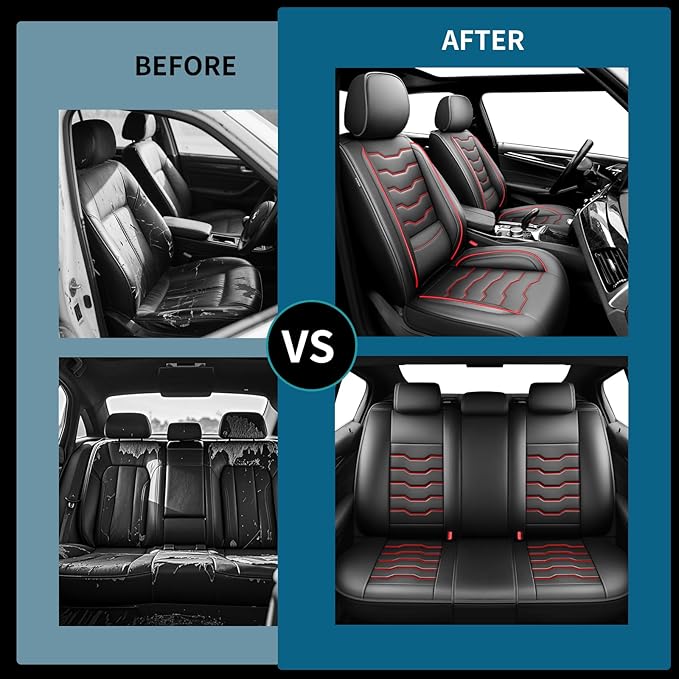 Fit Accord Car Seat Covers Premium Leather for Honda Accord 2012-2025 2026. Waterproof， Breathable, Scratch-Resistant & All-Weather Seat Cushion Protector（Front Seat,Red Line Black