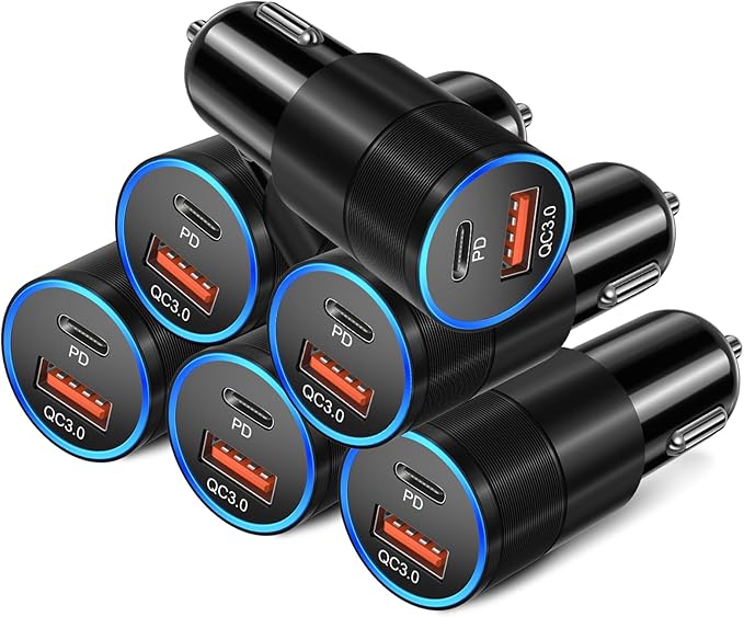 6 Pack USB C Car Charger, Bangfun 36W Dual 12V USB-C & USB-A Car Charger Multi Port QC+PD 3.0 Fast Charging Cigarette Lighter Adapter Phone Plug for iPhone 17 16 15 14 13 12 Pro Galaxy Pixel Android