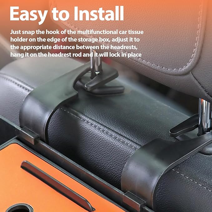 ZenChef Three-in-one Car Organizers and Storage, 2025 New Multi-function Car Tissue Holder, Multi-function Backseat Car Organizer with Cup Holder, Tissue Box, Hook (orange)