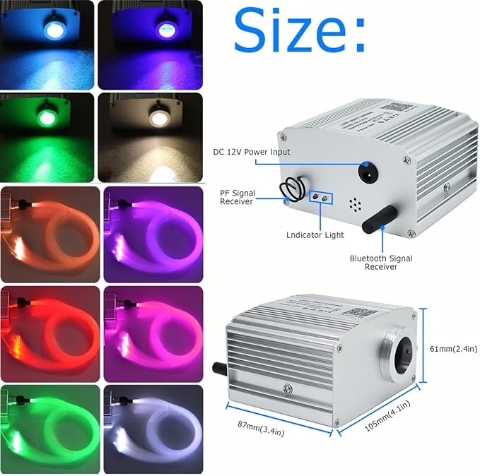 AZIMOM Bluetooth Control 10W RGBW Twinkle Fiber Optic Lights Star Ceiling Light Kit 200pcs*0.03in*6.5ft Fiber Cables Sound Activated APP/Remote Light Engine Car Use Home Interior Lighting Deco