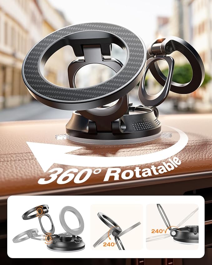 SUPERONE Magnetic Suction Cup Phone Holder for Magsafe, [88+LBS Ultra Grip & 2800gf Magnetic Power] 360° Adjustable Car Phone Mount, Cell Phone Holders for Your Car for iPhone 17 16 15 14 13 12 Series