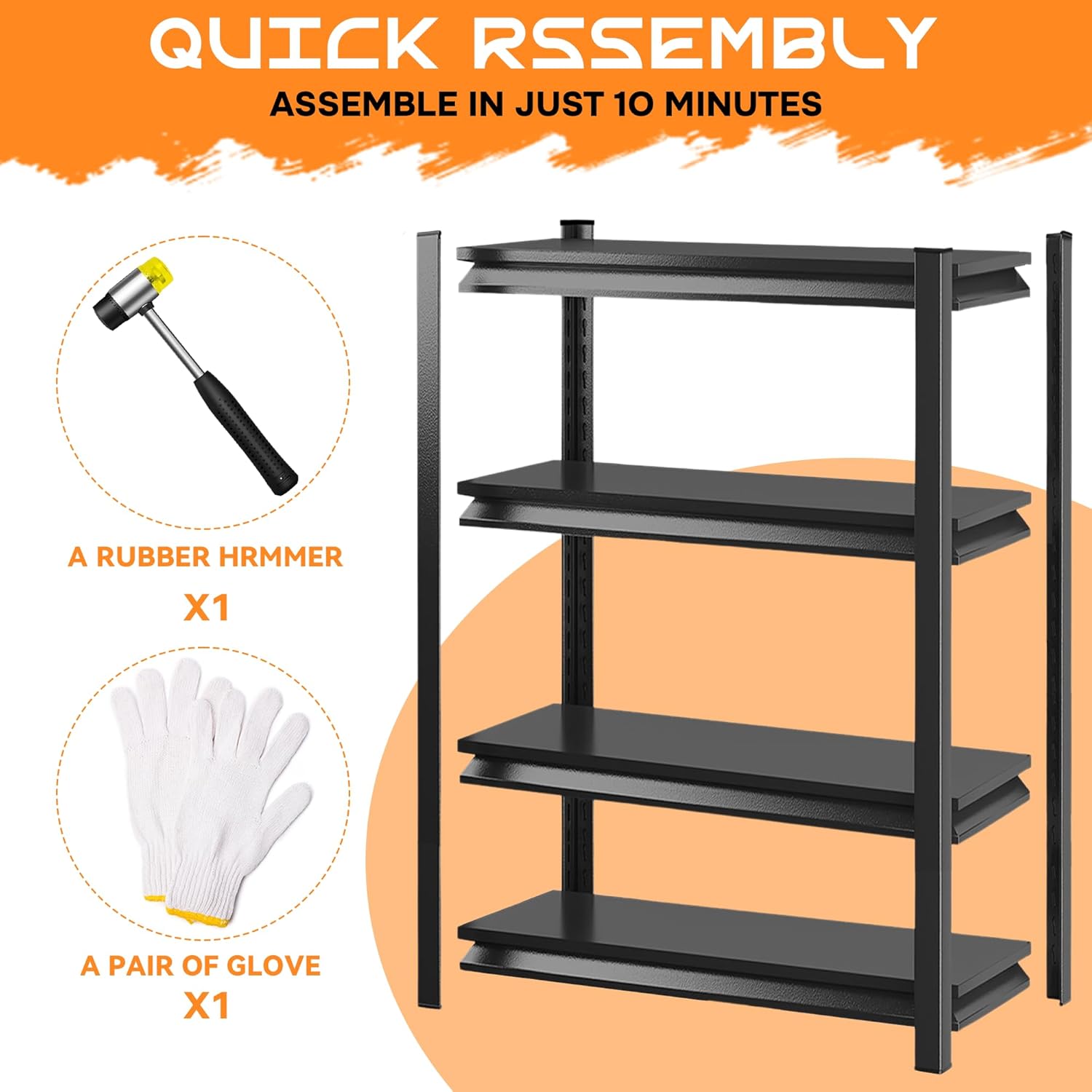 59"H Garage Shelving Heavy Duty Rack, 2400 LBS Large Capacity 4 Tier Adjustable Storage Shelves, Metal Industrial Shelving Units Utility Shelf for Basement and Warehouse, 59"H×23.6"W×13.8"D, Black
