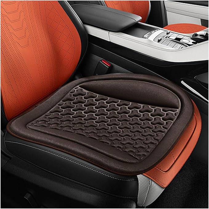 Car Seat Cushion, Comfort Cool Ice Silk Fibers Automotive Front Seats Pad, Non-Slip Breathable Auto Guard Seat Cushion, Drivers Seats Protector Covers for Vehicle, Home, Office (Coffee)