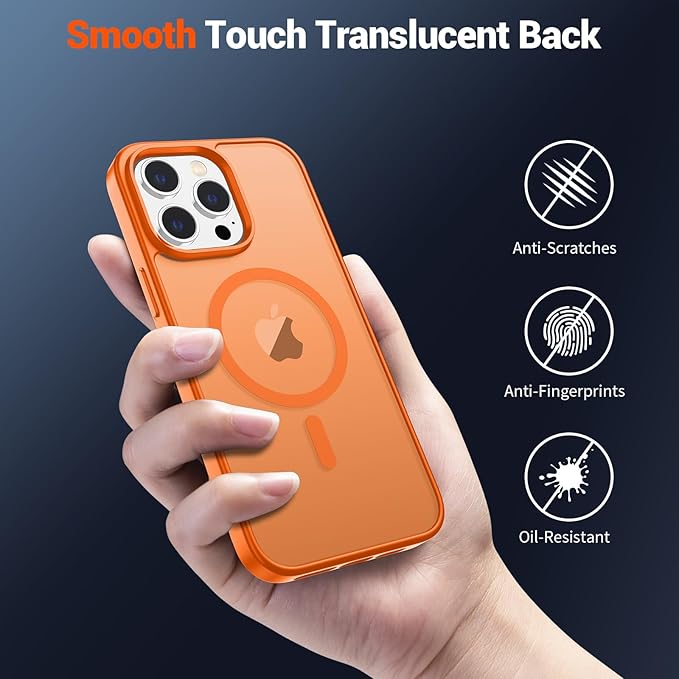 SUPFINE Magnetic for iPhone 13 Pro Max Case with Screen Protector (Compatible with MagSafe) (Military Grade Drop Protection) Translucent Matte Shockproof Phone Cover,Starry Orange
