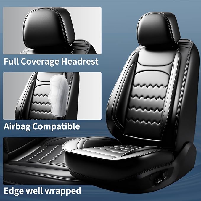 CX-90 Car Seat Covers Custom Fit for Mazda CX-90 2007-2026, Full Coverage Premium Leather Waterproof Breathable Seat Covers, Automotive Seat Protectors, Airbag Compatible(2 Front Seats, Black)