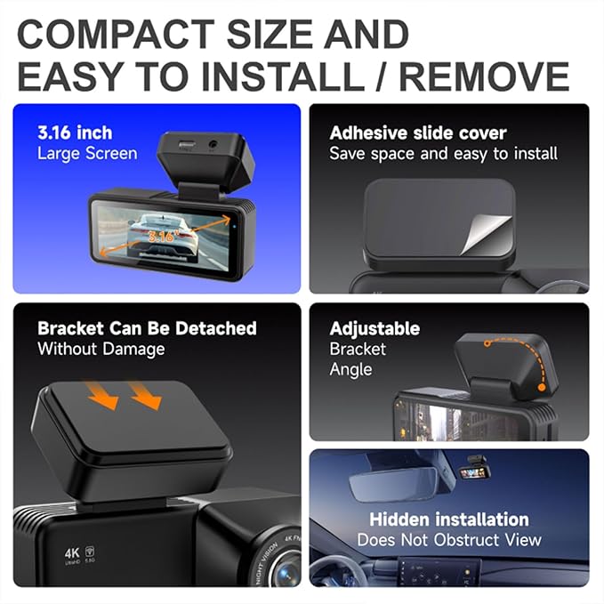 2026 New Osmo Dashcam Pro 3.0 4K Front and Rear Dash Cam, 4K + 1080P Dash Camera for Car with Night Vision (WiFi+GPS+128GB)