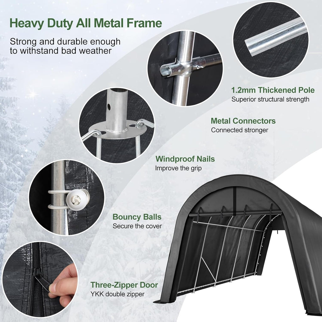 Carport 12x20 ft Heavy Duty, All-Season Waterproof UV Protected Outdoor Car Ports w/Reinforced Metal Frame Roll-up Ventilated Doors,Portable Garage Car Shelter for Boat Truck Motorcycle Yacht