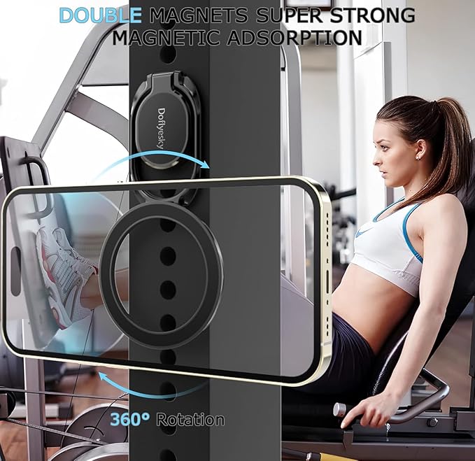 Doflyesky Magnetic Phone Ring Holder for Magsafe Phone Grip, Double-Sided Magnetics Adjustable Gym Finger Ring Grip Kickstand, Removable Phone Grip, for iPhone, iPad and Smartphones(Brown)