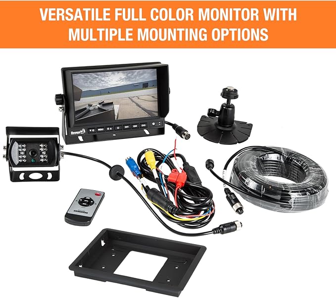 Buyers Products Rearview Backup 7 inch Camera, Rear Vehicle Observation System with Night Vision Monitor Kit for Trucks, RVs, Trailers, Vans and More, with Remote Control, 8883000, Black