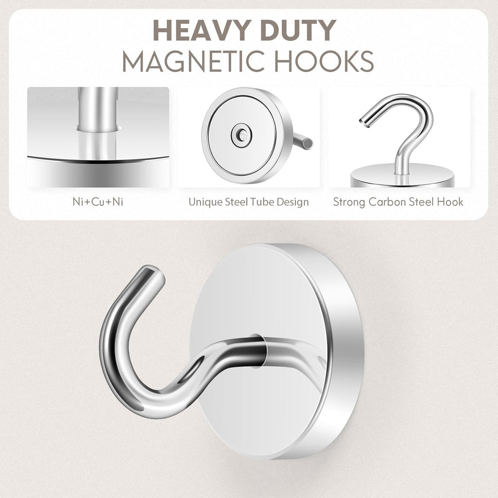 Neosmuk Magnetic Hooks, Cruise Ship Essentials, 120lb+ Heavy Duty Magnetic Hooks for Cruise Cabins, Refrigerator, Grill, Hanging, and Travel | Extra Strong Must-Haves Magnet Hook,Silver, Pack of 10