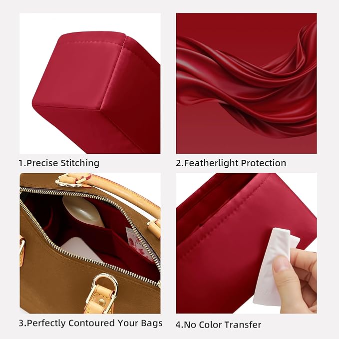 DGAZ Silk Purse Organizer Insert Fits LV Speedy 16/20/25/30/35/40/45 bags，Silky Smooth Bag Organizer，Luxury Handbag & Tote Shaper(Wine Red,SP40)