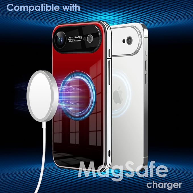 Guppy Compatible with iPhone Air Magnetic Case, with Full Camera Lens Protector [Compatible with MagSafe] Scratch Resistant Gradient Glass Back Cover Phone Case-Red