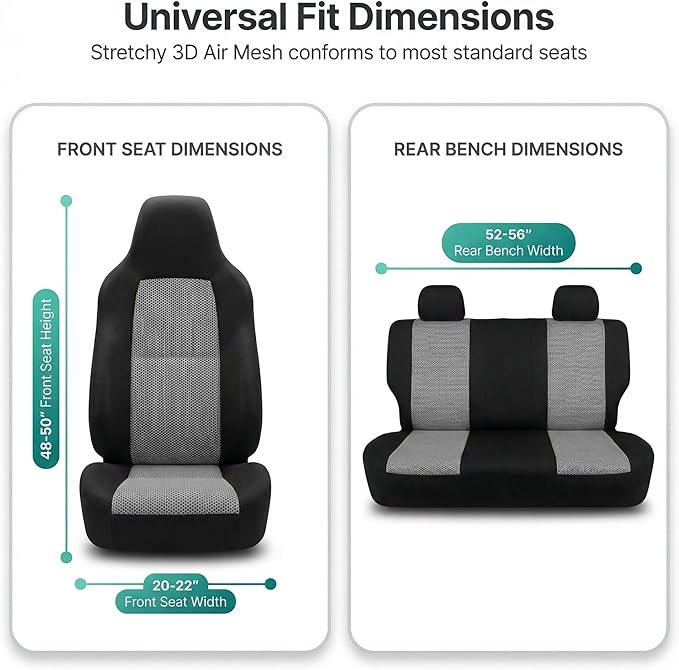 FH Group Automotive Full Car Seat Covers for SUV, Trucks, Sedan and More - Universal Fit Front High Back & Rear Solid Bench Design Interior Accessories - 3D Air Mesh Fabric Center Panel - Gray