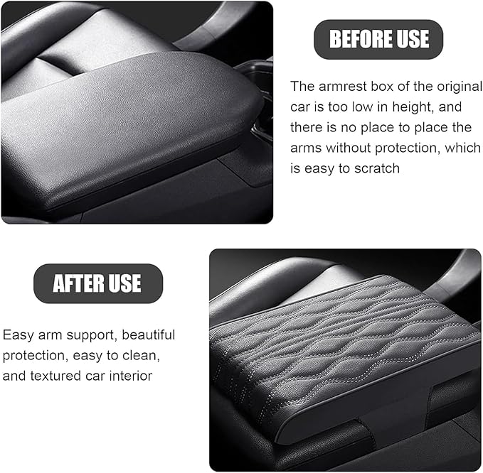 Leather Car Armrest Box Pad for Tesla Cybertruck 2023 2024, Memory Foam Car Center Console Cover Comfort Waterproof Arm Rest Cushion Pad Universal Accessories,A/Black
