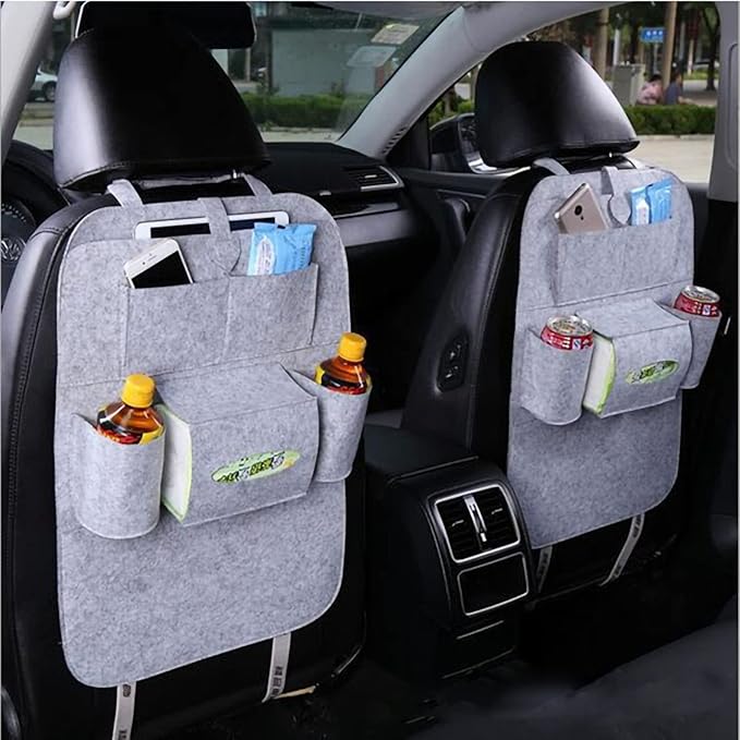 Tbest Car Backseat Organizer Storage Bag Dirt Kick Proof Easy Cleaning Convenient Practical Protector Felt Material Universal Fit for Most Cars (Light Gray)