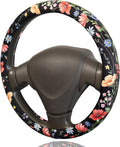 Watercolor Wildflower Steering Wheel Cover for 14.5-15 Inch (37-38 cm) Wheels, Premium Fabric with Non-Slip Rubber Inner Ring