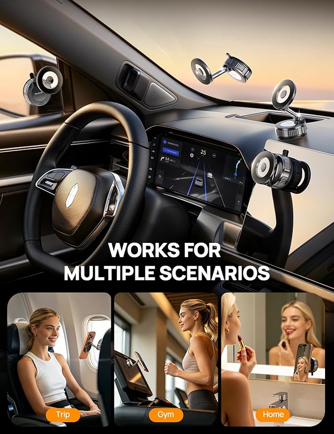 Upgraded Magnetic Car Phone Holder for Magsafe, 360° Adjustable Vacuum Suction Car Phone Mount [98 LBs Suction], Phone Holders for Your Car Fit Phone 17 Pro Max 16 15 14 13 12