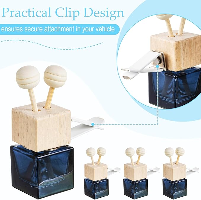 Zubebe 50 Pcs Car Diffuser Bottles Empty Bulk Vent Clip Car Air Freshener Diffuser for Essential Oil Perfume Glass Bottle with Wooden Caps Stick Fragrance Ornament (Gradient Black)