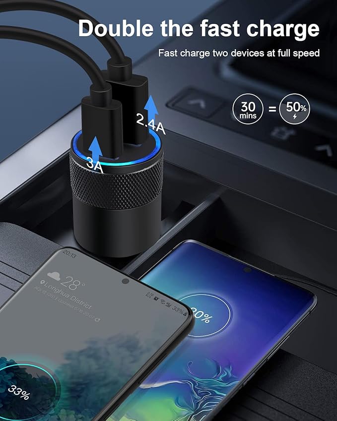 AILKIN 30W PD USB C Car Charger, USB Type C Fast Power Charging Block Dual Port USB A & USBC Plug Cargador Carro Lighter Adapter for iPhone, iPad, Samsung Galaxy, LG, Google Pixel, Moto, USB-C Port