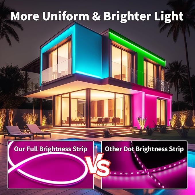iNextStation 49.2FT RGB Neon LED Strip Lights, 24V Waterproof Silicone Rope Light, Music Sync, Color Changing, App & Remote Control, for Bedroom, Outdoor, Wall, Ceiling Decor