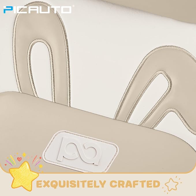 PIC AUTO Car Seat Covers, Cute Rabbit Premium Beige Leather Seat Covers, Universal Fit Front Seat Covers for Cars, Trucks, SUVs, Soft & Wear-Resistant Auto Interior Protection with Airbag-Compatible