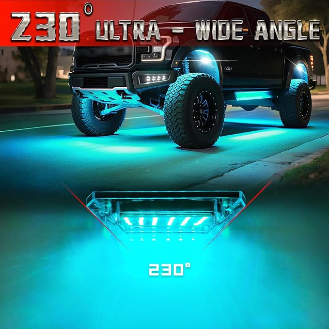 8 Pods Full Angle RGBW LED Rock Lights for Truck ATV UTV RZR SXS Jeeps Van RV Offroad,Waterproof Multicolor Neon Underglow Kit with APP/RF Remote&Brake Red Function, 12V Pure White Underbody Lights