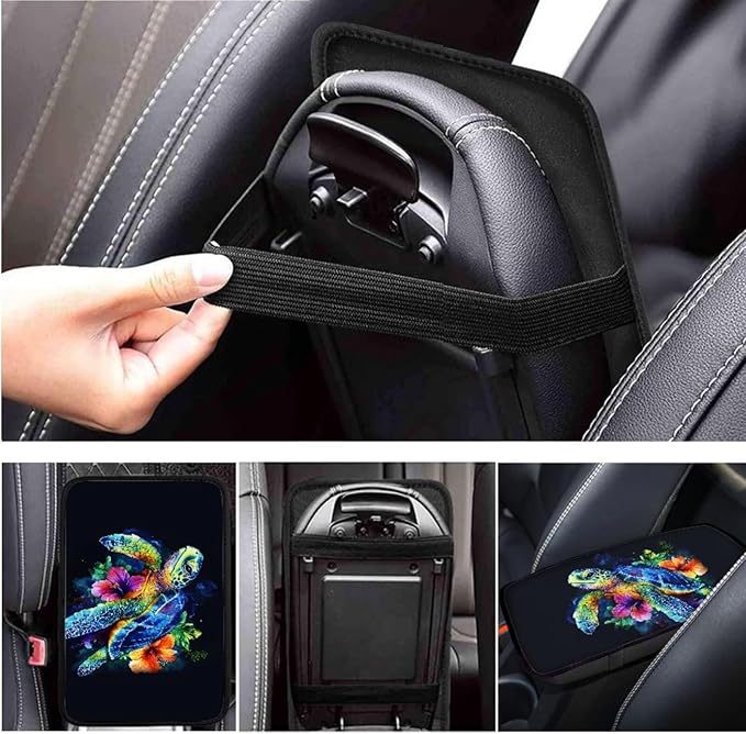 Sea Turtle Print Car Steering Wheel Cover Set for Men Women Colorful Turtle Cars Interior Decor Handbrake Cover Cup Coaster Fit for SUV Truck Vans