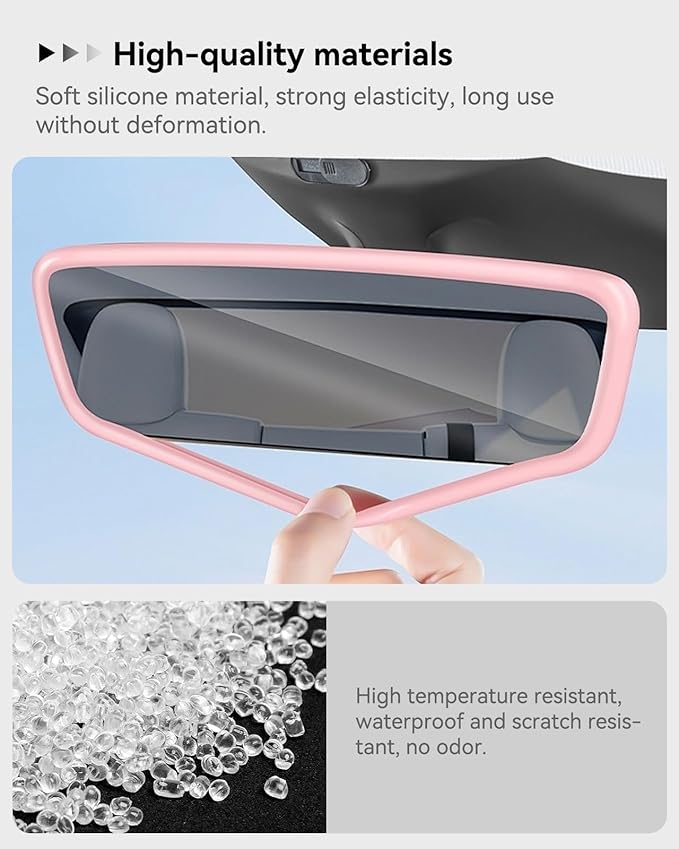 Farmogo Protector Trim Frame for Tesla Model 3 2021-2023 & Model Y 2020-2024 Accessories with Wireless Silicone Charging Mat, Screen Edge Frame and Rearview Mirror Protector Frame (3 PCS Pink)