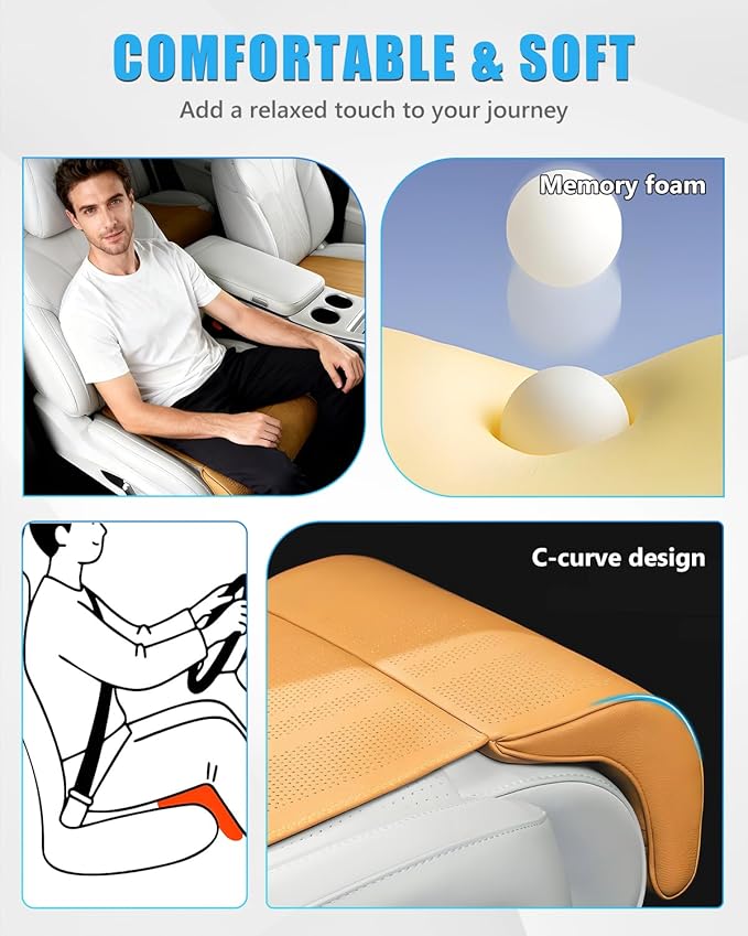 Car Seat Leg Support Cushion, Brown Leather Carseat Leg Support, Universal Waterproof Leather Extender Pad for Drivers, Office Chairs, Cars, Buses & Trains