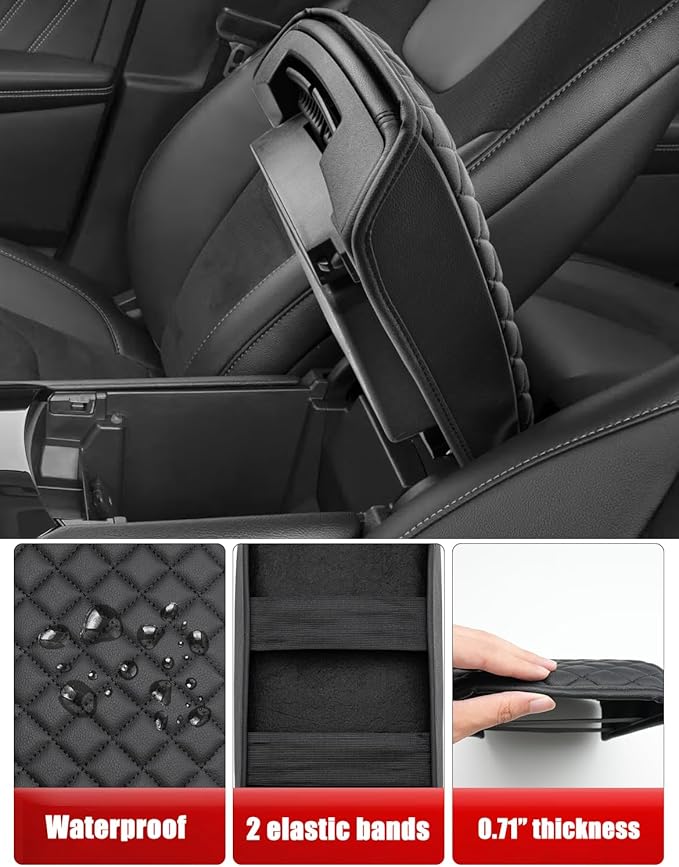 KBH Center Console Armrest Cover for Ford Edge 2015 2016 2017 2018 2019 2020, Vinyl Leather Accessories, Middle Console Lid Protector Cushion Pad, Anti-Scratch, Black