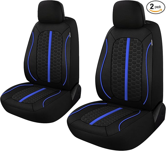 Breathable Premium Car Seat Covers Front Set，3D Air-Mesh Seat Covers for Cars，Comfortable Safety Airbag Compatible，Universal for Most Cars Sedan Truck SUV(Black/Blue)