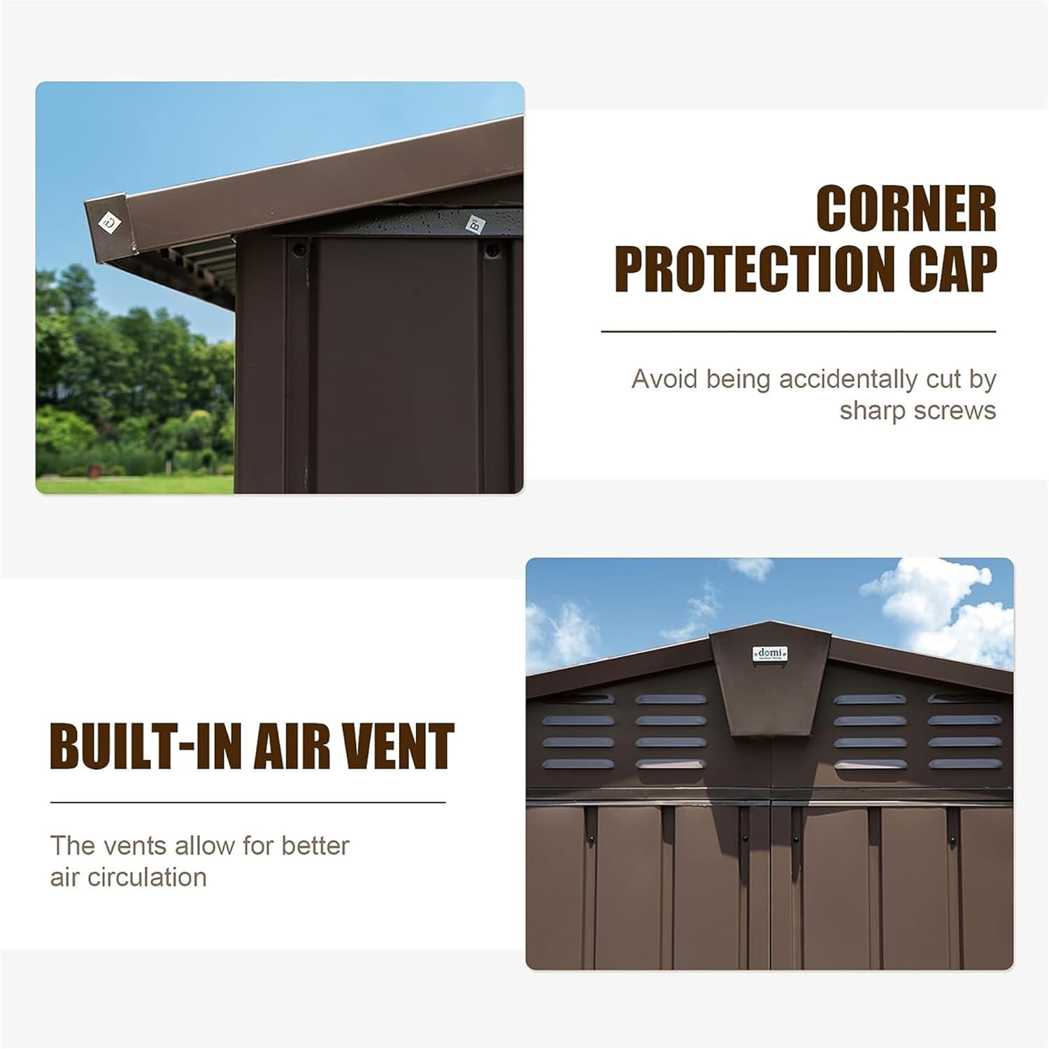 IKERY Large Galvanized Steel Storage Shed 11' x 9' with Windows & Lockable Door - Outdoor Garden & Utility Tool Shed for Backyard, Patio - Brown