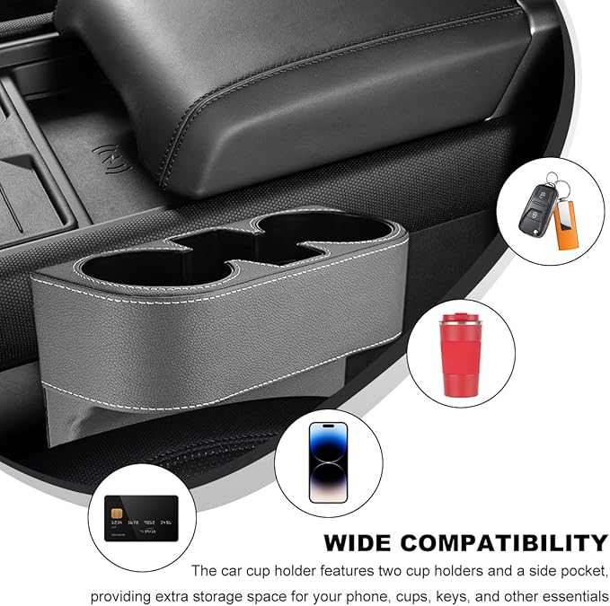 Car Seat Gap Filler Organizer, Multifunctional Auto Console Side Storage Box with Cup Holder, Universal PU Leather Cup Holder Front Seat Crevice Filler for Car Truck SUV (Gray)