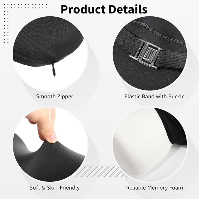 Headrest Lumbar Support Cushion, Car Head and Waist Pillow with Detachable Zipper Cover, Memory Foam for Car Seat, Black