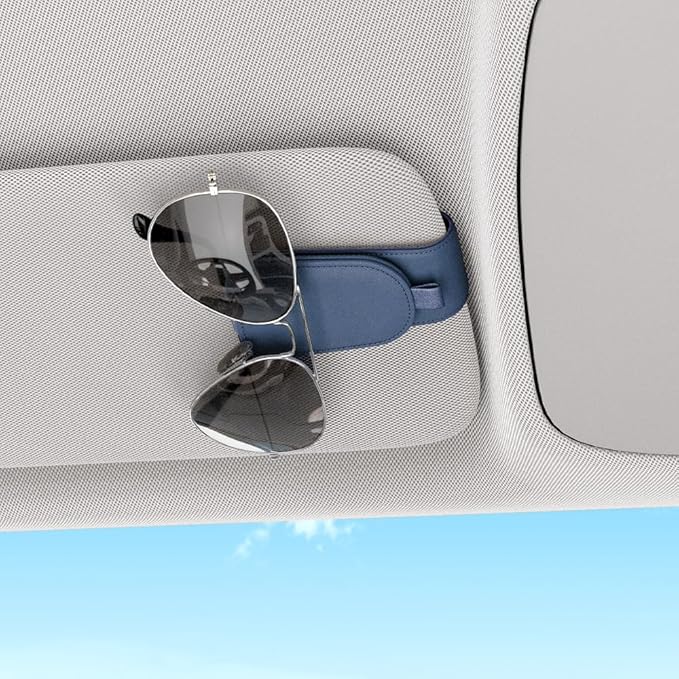 Sotfamily Sunglass Holder for Car Visor, Suede Cloth Magnetic Sunglass Organizer for Car Accessories, 2 Packs, Blue