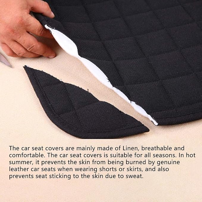 Suninbox Cooling Car Seat Covers,Cloth Seat Covers for Cars,Linen Car Seat Protector,Front Seat Only Universal Fits Most Automotive,Vans,SUVs,Trucks Black