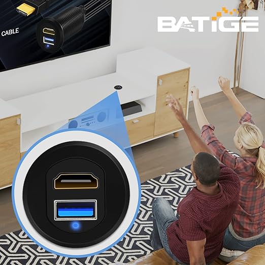 BATIGE USB 3.0 HDMI Car Mount Flush USB Port Cable, Alloy Shell HDMI USB3.0 Dash Panel Extension Cable with LED Indicator for Car Boat Motorcycle -3ft