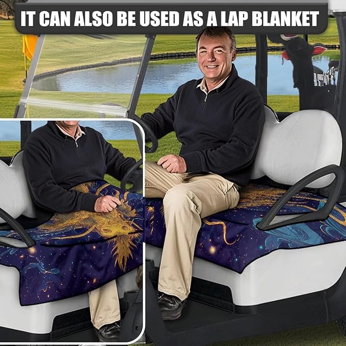 Biyejit Golf Cart Seat Covers with 4 Pockets Golf Cart Seat Towel Blanket Fits 2-Seat Golf Carts, Golf Cart Accessories