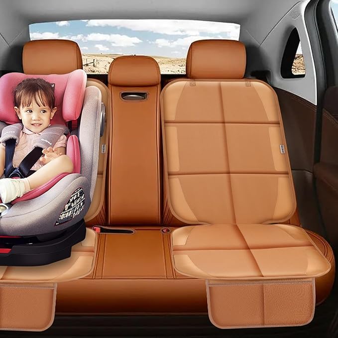 Meolsaek Car Seat Protector for Child Car Seat, Durable 600D Fabric Waterproof Car Seat Cover with Thick Pad Non-Slip Backing，No Imprints (Tan-1 pc)