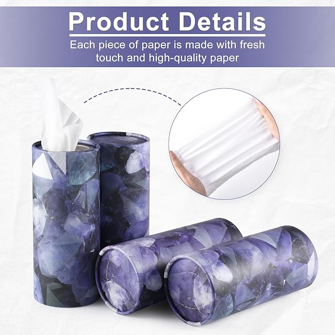 SINGARO Car Tissue Holder, 4 Pack Car Cup Holder Facial Tissues with Travel Tissue Bag, Quick and Convenient Flower Combination Box(4 Canisters/200 Tissues) Purple