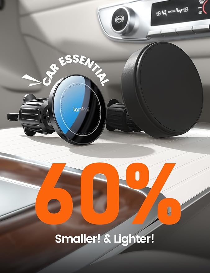 Lamicall 15W for MagSafe Car Mount Charger - [20X Strong Magnets] Wireless Car Phone Holder Charger, Magnetic Phone Holders for Car Vent Dash Accessories for iPhone 17 Pro Max Black Mothers Day