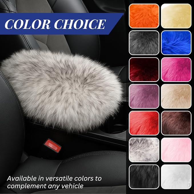 Andalus Brands Pure Australian Sheepskin Fluffy Car Center Console Cover, Luxurious Non-Shedding Furry Arm Rest Cover for Car, Versatile for All Seasons, White & Black Tip - (11.47" X 6.3")