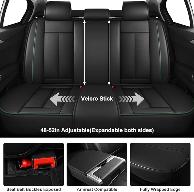 Fit for 98% of Mercedes Benz Car Seat Covers, Premium Nappa Leather Seat Cover, Fully Wrapped Protect Modern Style Seat Cover (5-Seat Standard, Black & Green)