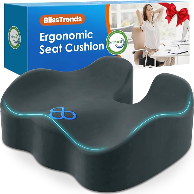 BlissTrends Seat Cushion,5.2in Thick Memory Foam Cushions for Office Chair, Car Seat, Airplane, Relieving Pressure Tailbone Sciatica Back Pain for Long Sitting Office Workers, Car Drivers DarkGreen