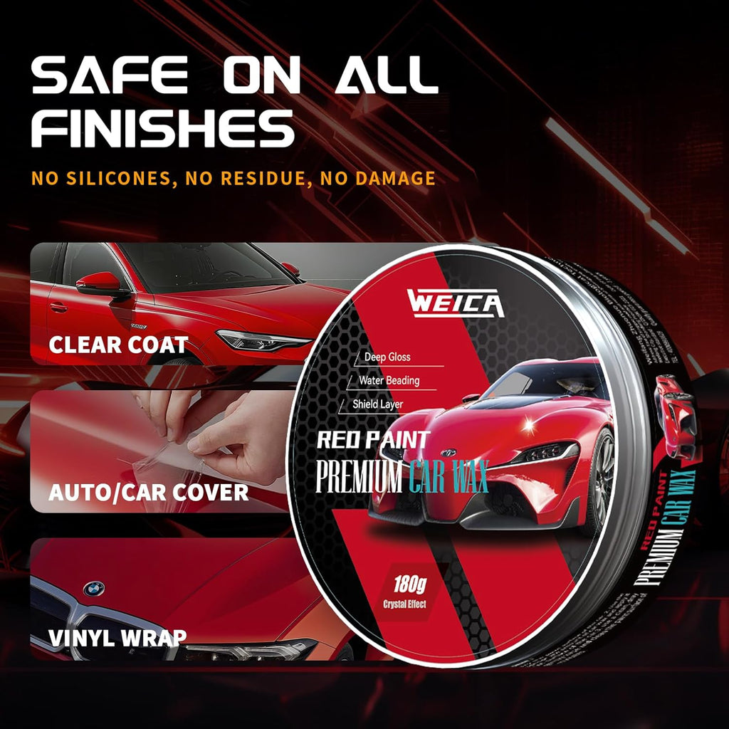 Car Wax for Red, Orange & Warm Color Paints | Sun Fade Defender & Metallic Pop | 180g Paste