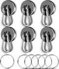 MIKEDE 6 Pack Strong Magnetic Hooks, 70LBS Pull Force Neodymium Magnetic Hooks Cruise Ship with Swivel Carabiner Hooks, Black Heavy Duty Magnets Hooks with Rings for Hanging, Grill, Refrigerator